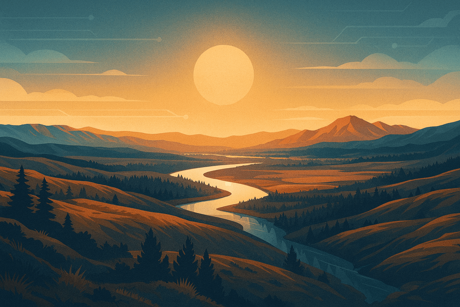 Montana landscape blended with digital design for web development